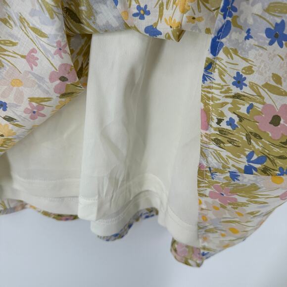 Wildfox Blair Deep V Ruffle Shoulder Painted Flower Fields Womens Mini Dress New - Picture 8 of 11